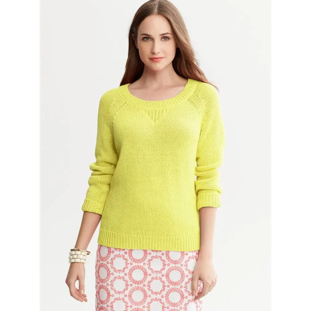 BANANA REPUBLIC MILLY COLLECTION Lemon Lime Cotton Drop Shoulder Sweater Size S